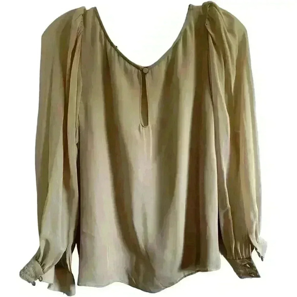 ALICE & OLIVIA EMPLOYED SILK BLOUSE SHEER SLEEVES Size Small - Picture 3 of 12